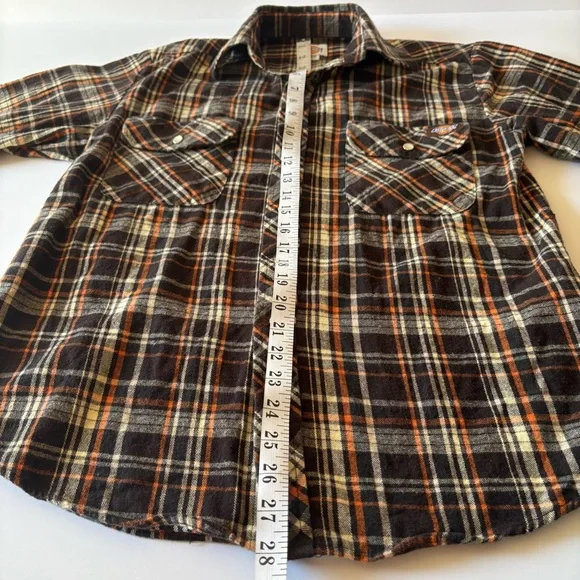 Dickies Men's Brown and Orange Plaid Button Down Shirt, Sz S, like new - Picture 8 of 9